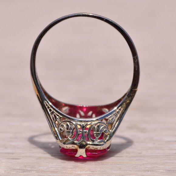 Lab Created Ruby Filigree Ring in White Gold - Picture 8 of 12